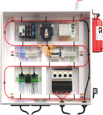Electrical panel with Reacton system where a fire starts