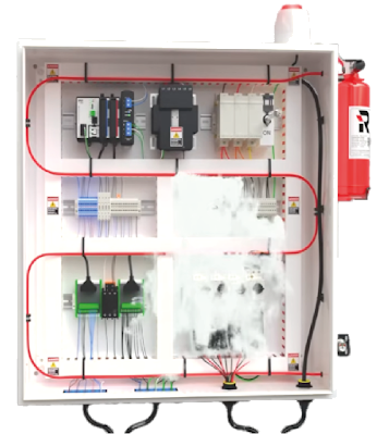 Electrical panel where Reacton's extinguishing agent is released
